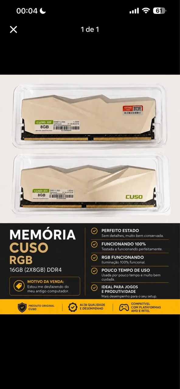 KIT MEMÓRIA RAM DDR4 - CUSO