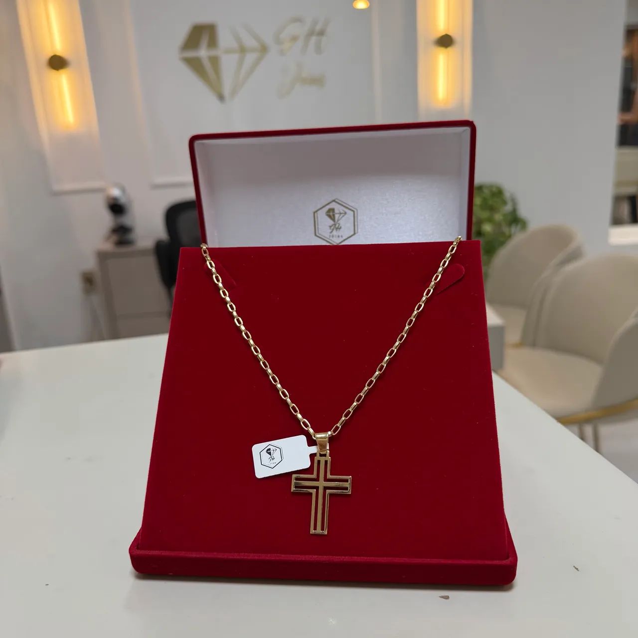 Corrente Tijolinho com Pingente Cruz Ouro 18K - Foto 2