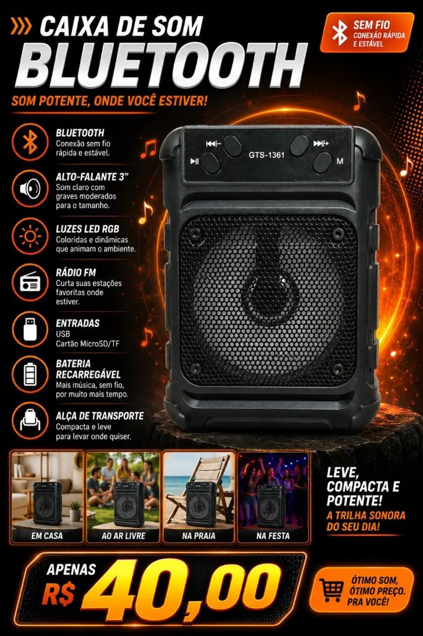 Caixa de som Bluetooth portátil  - Foto 3