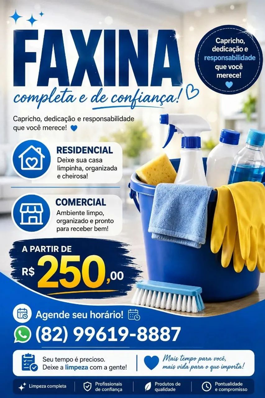 Faxina,  Residência,  Comercial,  Pós Obra.