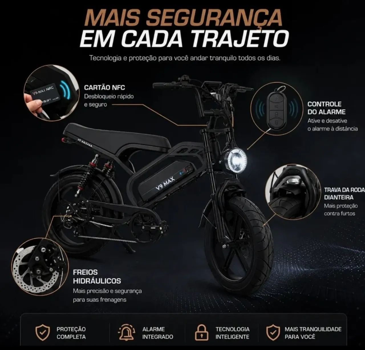 BICICLETA ELÉTRICA V9 MAX com Nota fiscal  - Foto 4