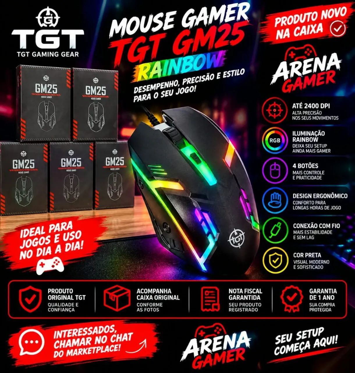 Mouse gamer TGT GM25 Rainbow