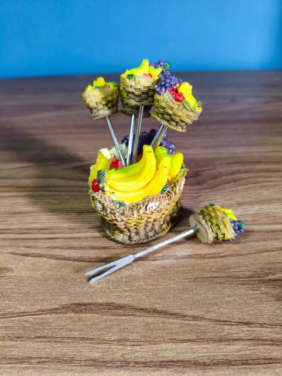 Conjunto de Garfos Decorativos Frutas para Petiscos e Coquetéis com Suporte