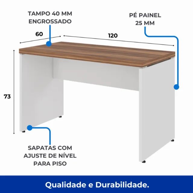 Mesa Escritório 1,20×0,60m Sem Gaveta Nogal Sevilha/Branco Design Funcional Modelo 34305 - Foto 4