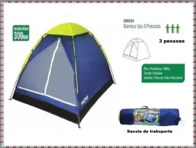 Barraca Mor para camping 3 pessoas azul amarelo 1,60 x 2,04 x 1,1