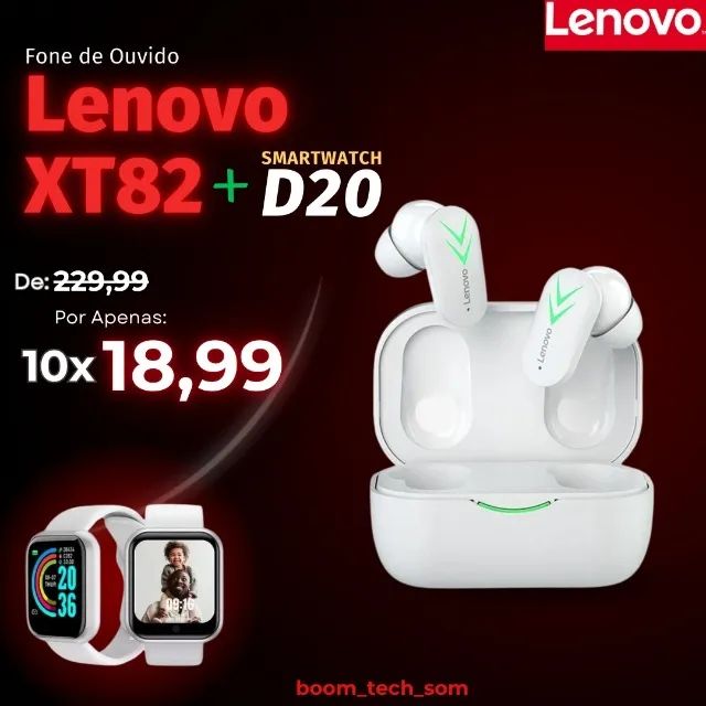 Kit Smartwatch D20 + Fone Bluetooth Lenovo XT82 | Garantia | Pronta Entrega
