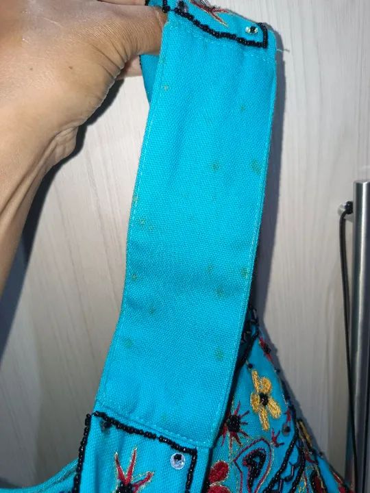 Bolsa hippie boho azul turquesa bordada - Foto 3