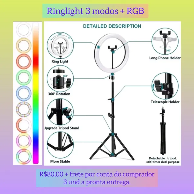 Ring light RGB 8 polegadas 2,10m