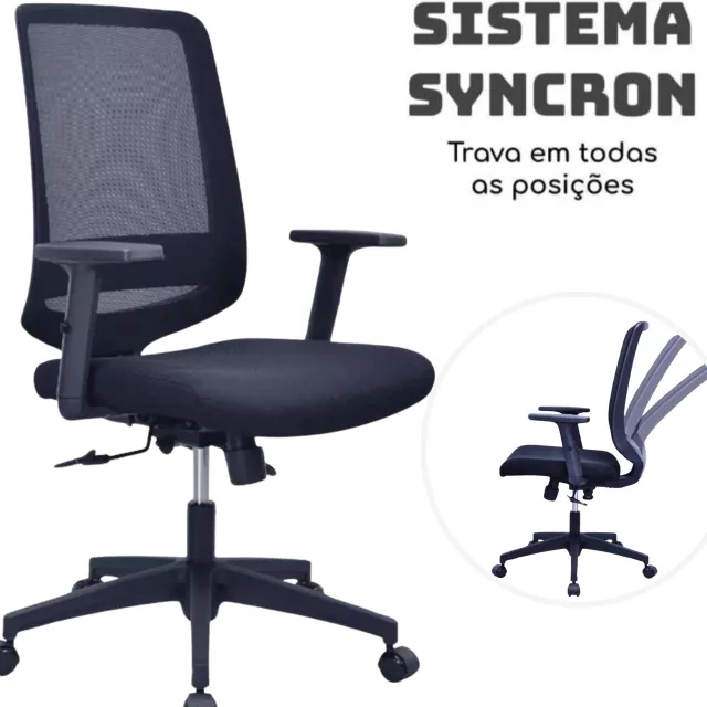 Cadeira de Escritório Diretor Tela Turim Cor Preto Conforto Ergonômico Modelo 34005