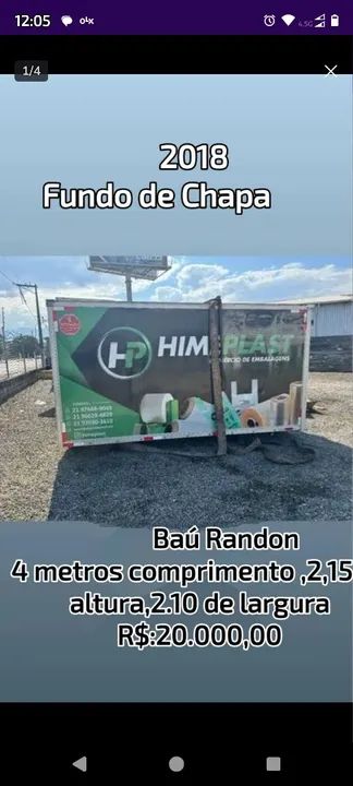 Bau randon 4 metros - 2018 - fundo de chapa 