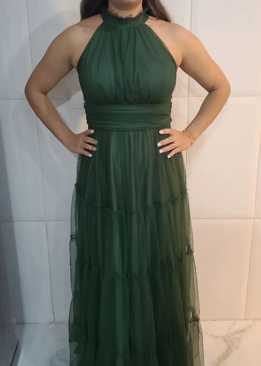 Vestido verde longo de tule - Foto 2