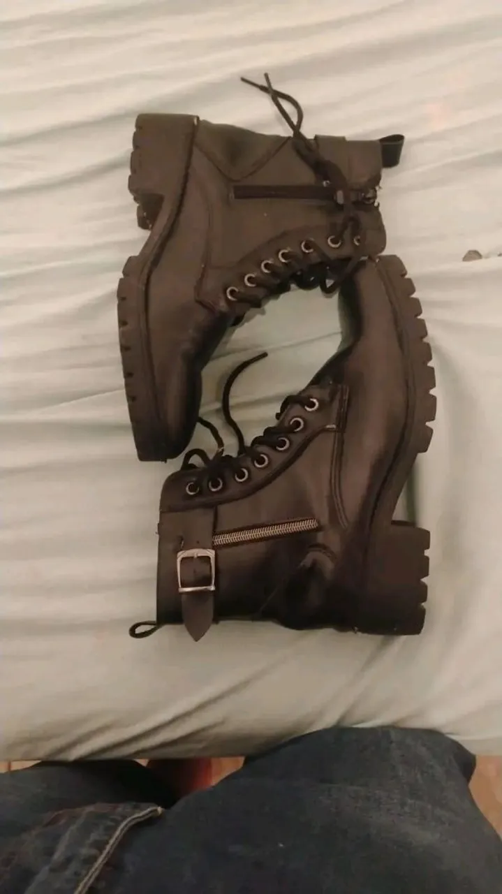 Botas Coturno Femininas Couro Preto