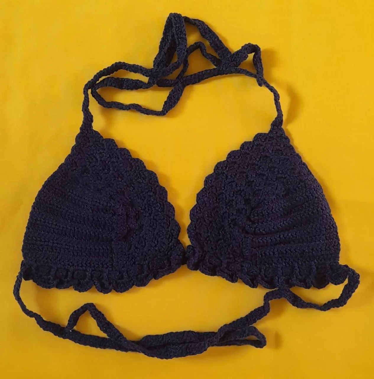 Top de crochê azul marinho