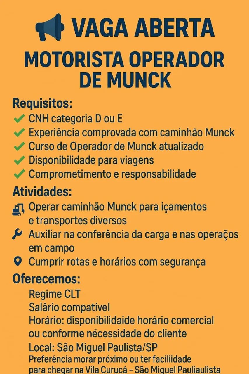 Motorista Operador de Munck