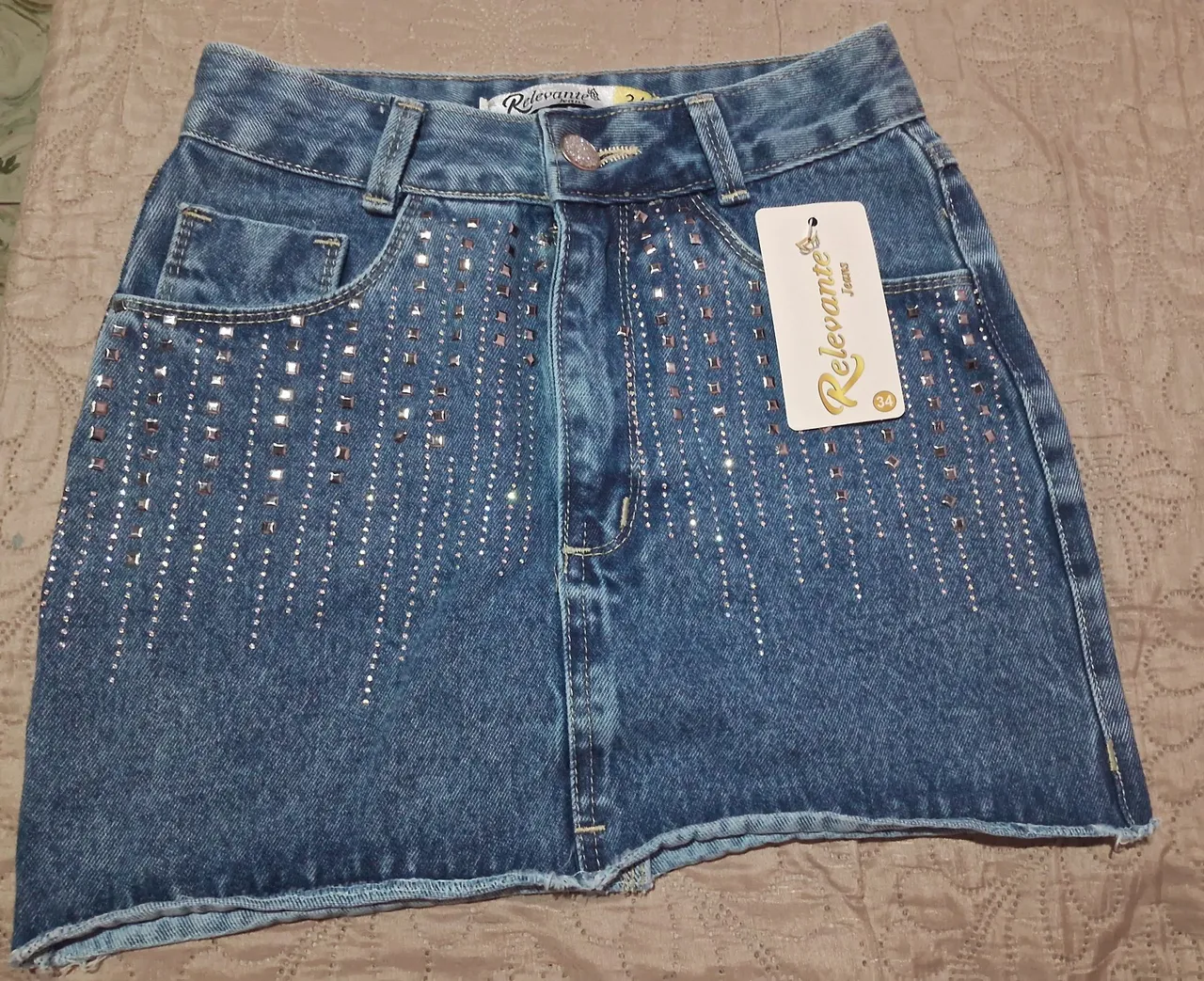 Saia Jeans com Pedrarias