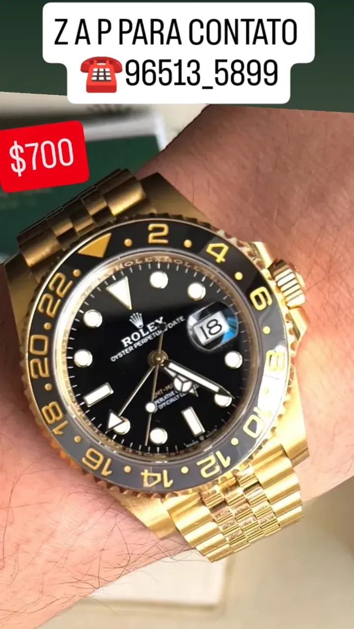 Relógio ROLEX AUTOMÁTICO _ Modelo GMT MASTER II Bruce Wayne Dourado  - Foto 2
