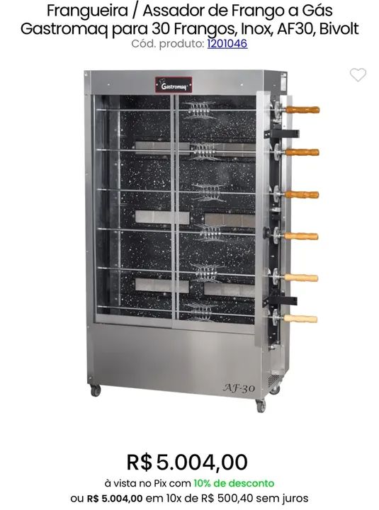 Frangueira Assador de Frango a Gás Gastromaq 30 Frangos Inox Bivolt