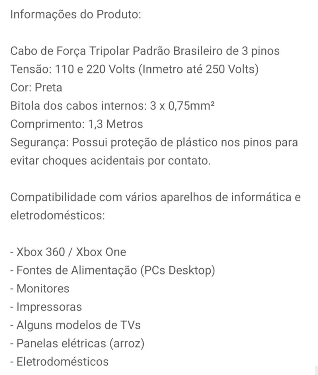 Cabo de força para PC ou outros equipamentos - Foto 4