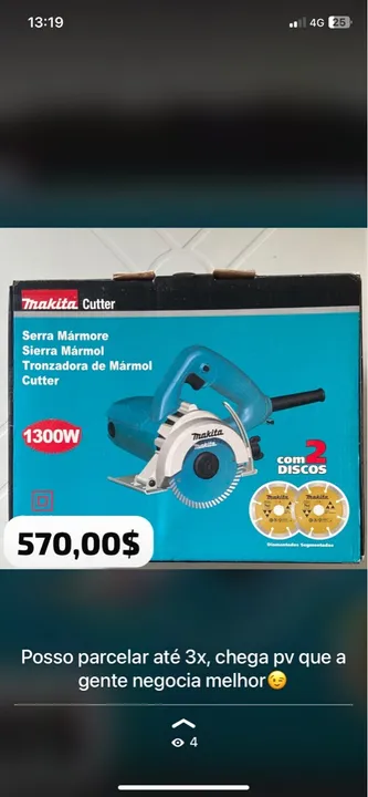 Serra Mármore Makita 1300W - 2 Discos
