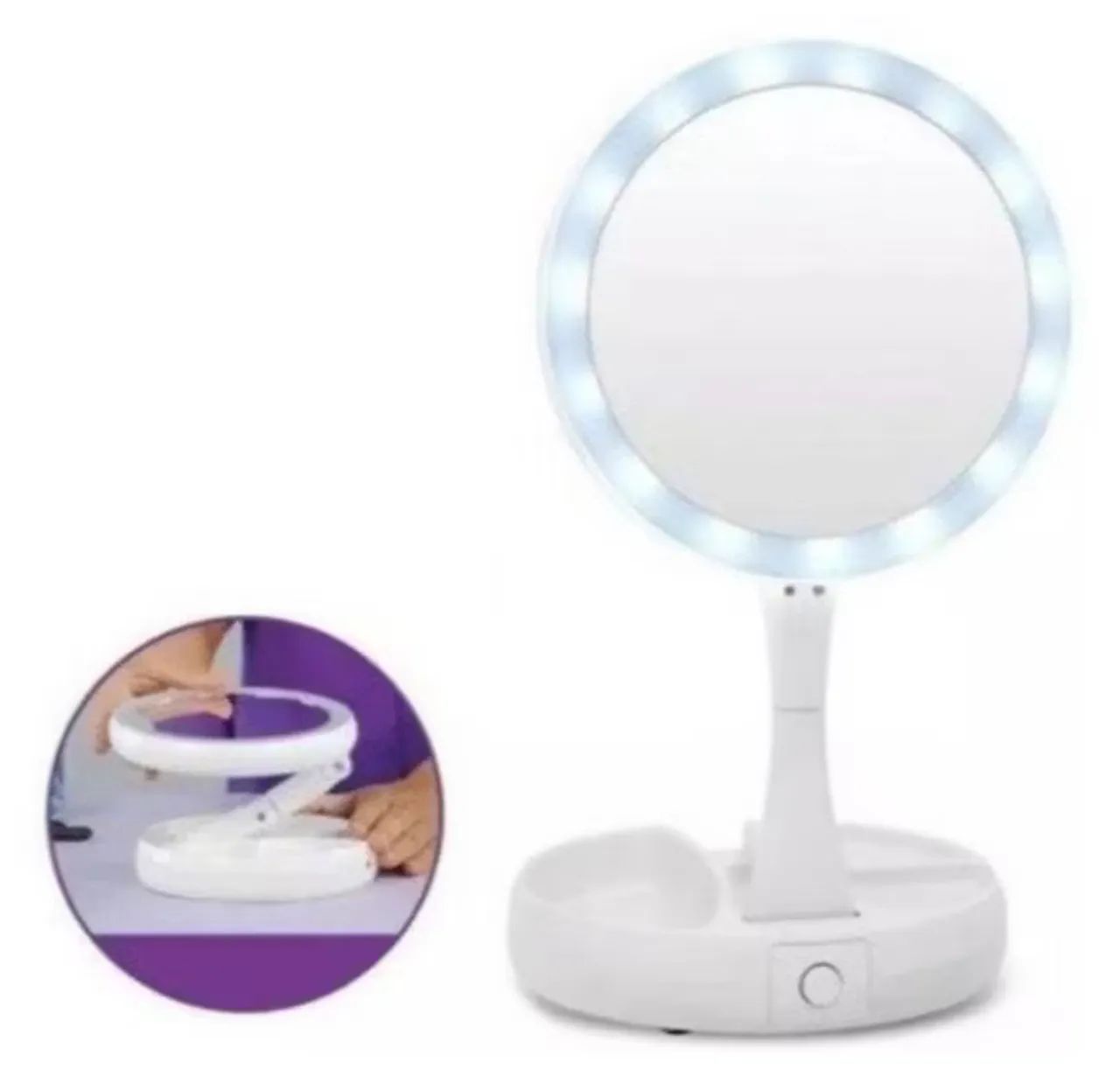 Espelho com Led De Mesa Com Aumento 10x Led luz Dobravel - Foto 3