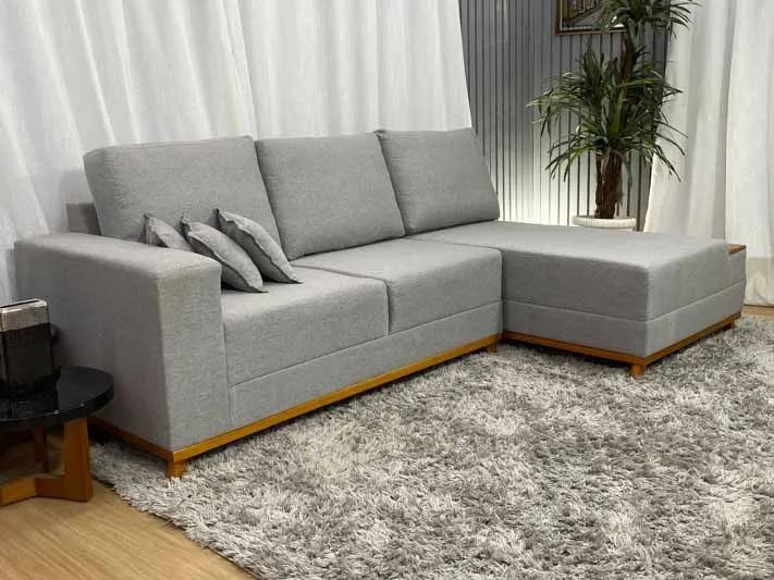 Sofá 3 Lugares com Chaise Linho Cinza - Foto 2