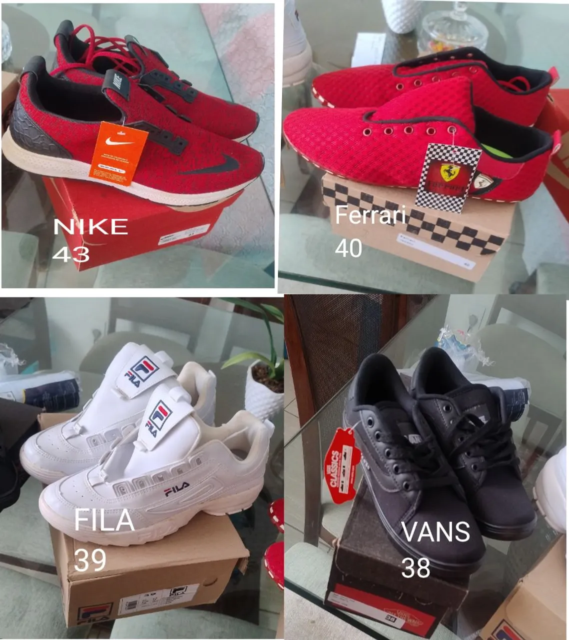 Kit com 4 Pares de Tênis Novos - Nike, Ferrari, Fila e Vans