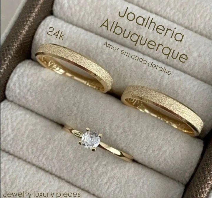 KIT TRIO DE ALIANÇAS BANHADAS A OURO 24K - Foto 5