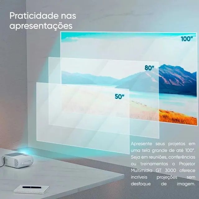 Projetor GT 3000 Lumens 720P HD com HDMI, USB, Multimídia Portátil com Controle - WZetta - Foto 6
