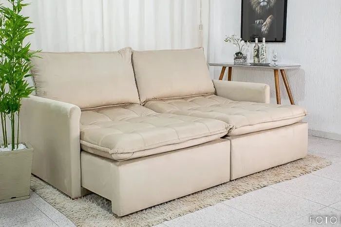 Sofá Retrátil Reclinável Sem Caixa 2,15m Pillow Top e Molas Bonnel rf54