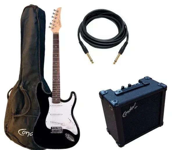 Kit Guitarra elétrica Condor RX-10 Stratocaster Preta com Cubo, Cabo e Capa