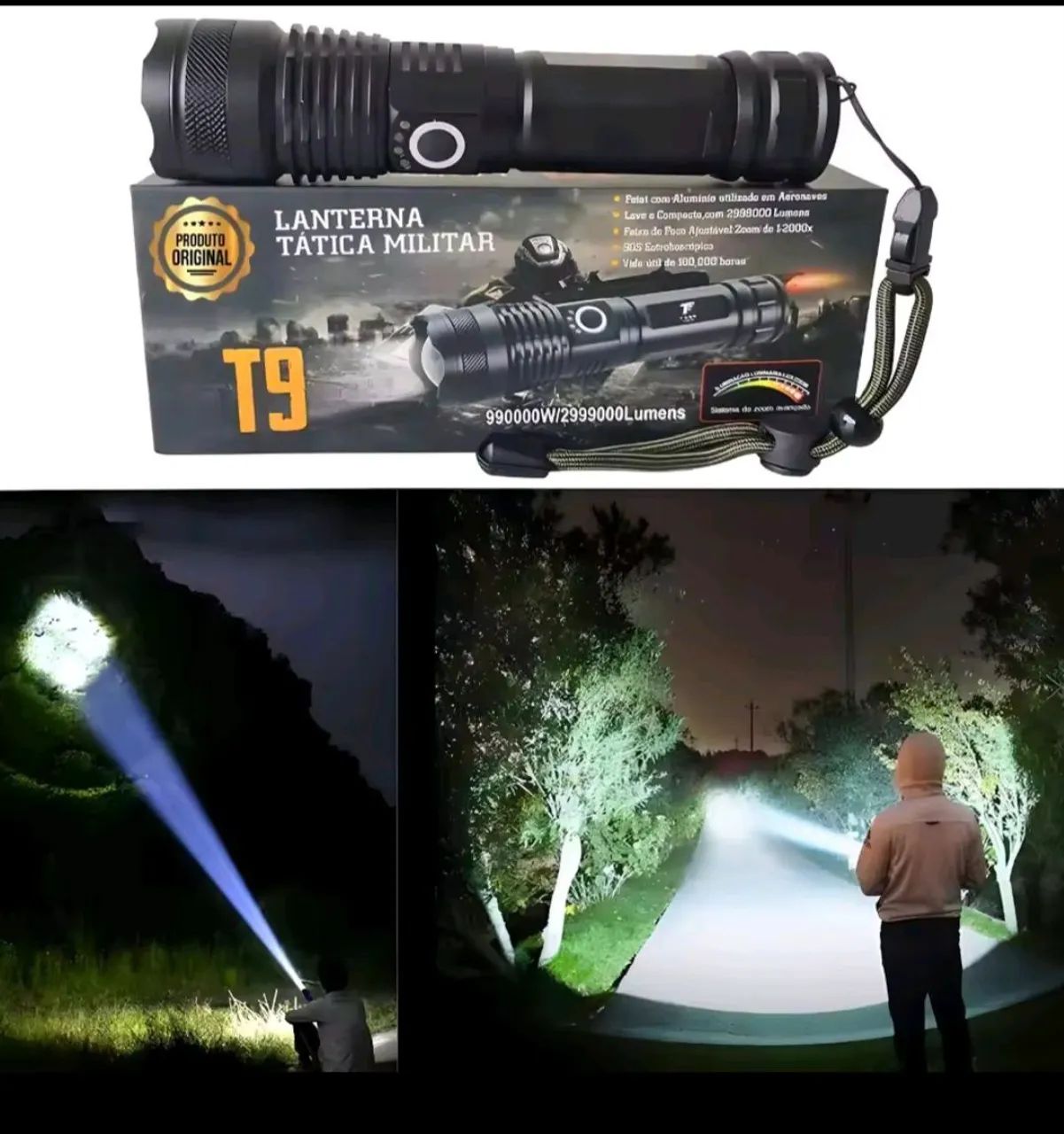 LANTERNA T9 TATICA MILITAR FORTÍSSIMO 