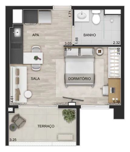 Apartamento para locação em Paraíso com 1 quarto, 33m² - Foto 2