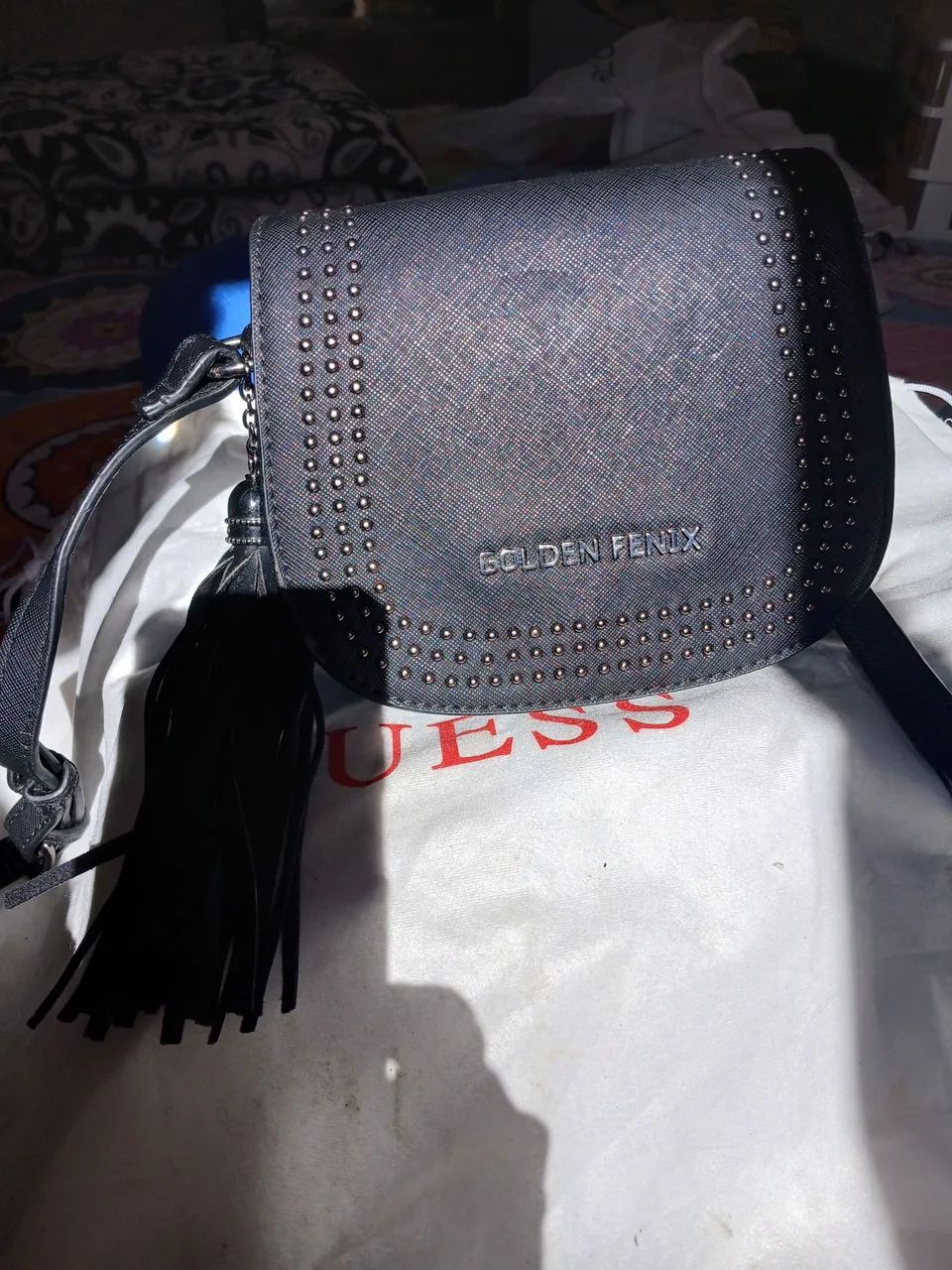 Bolsa transversal Golden fênix, preta nova 