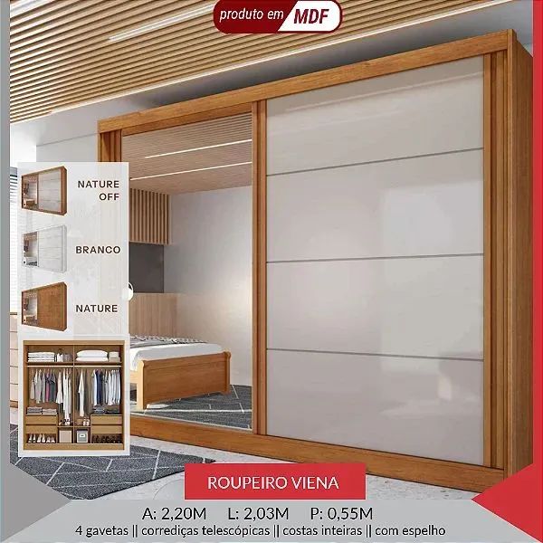 Guarda roupa Viena 100% MDF 