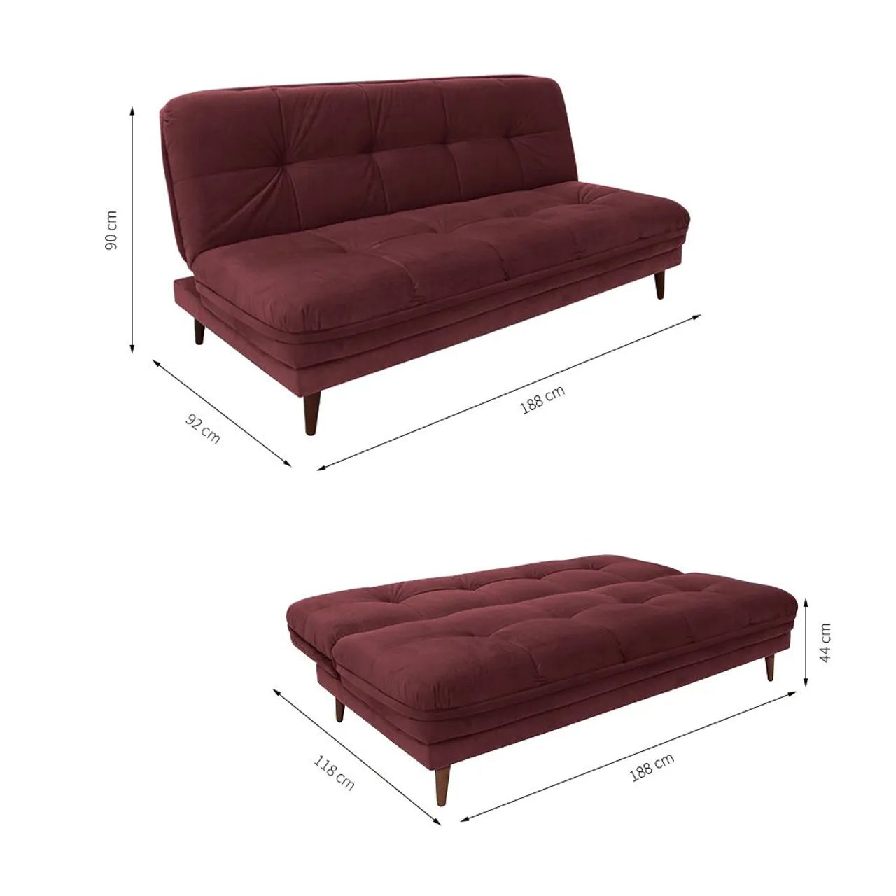 Sofá Cama Casal 3 Lugares Suede / Veludo - Vinho / Bordô - Foto 2