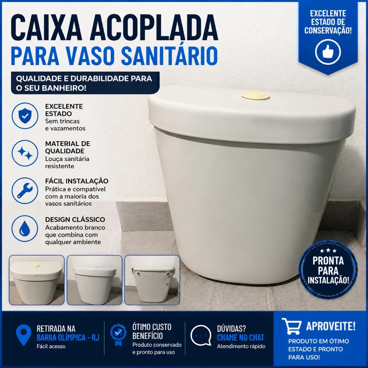 Caixa Acoplada para Vaso Sanitário Branca - Excelente Estado