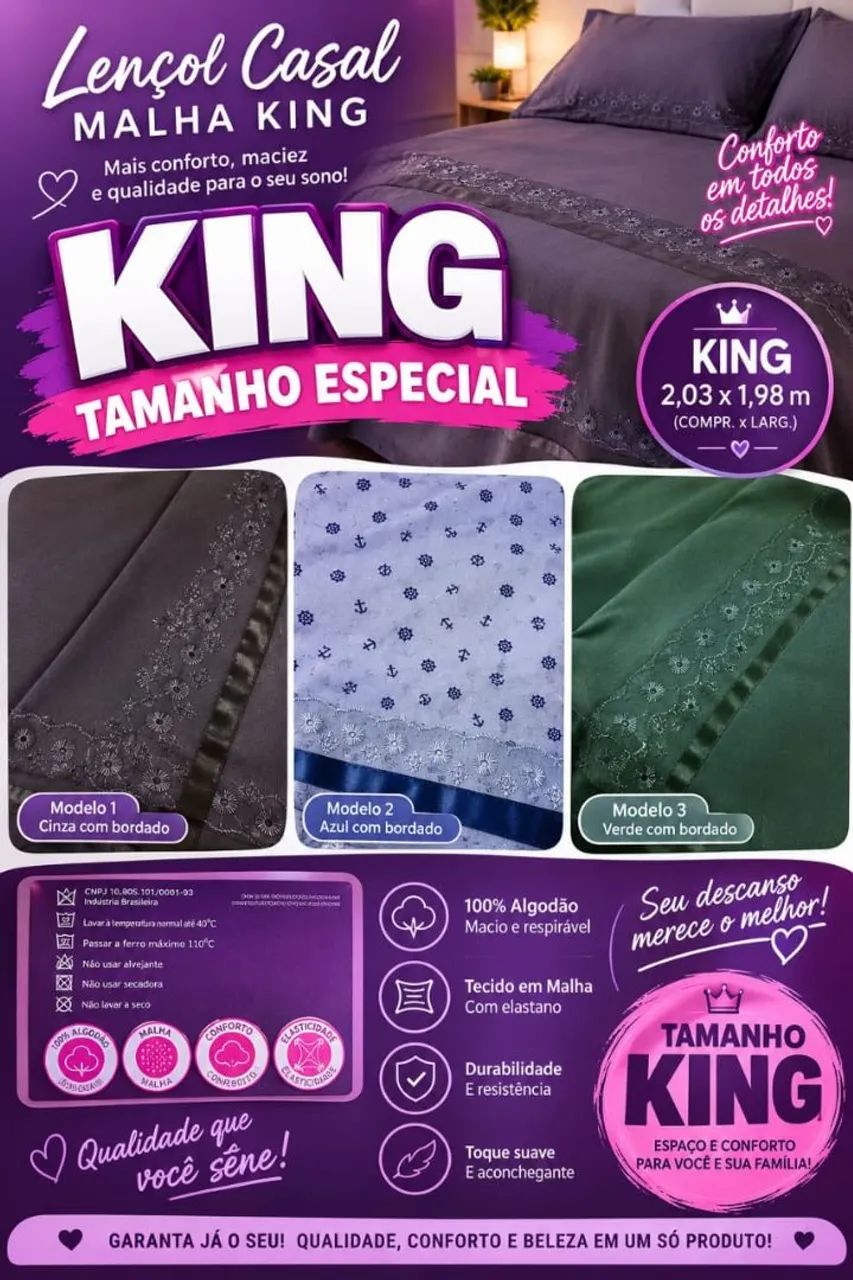 Lençol King 100% algodão