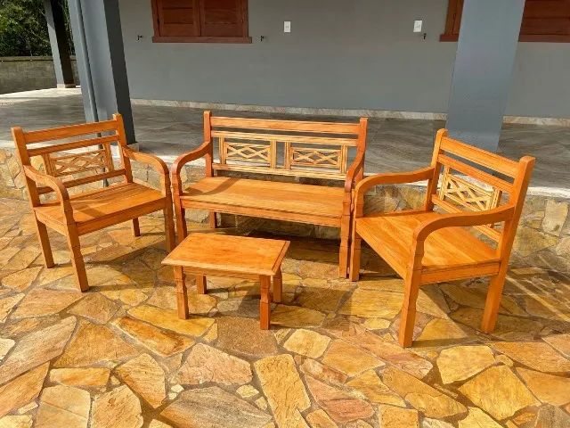 Jogo Bancos Rústicos 4 Lugares + Mesa de centro - Foto 3
