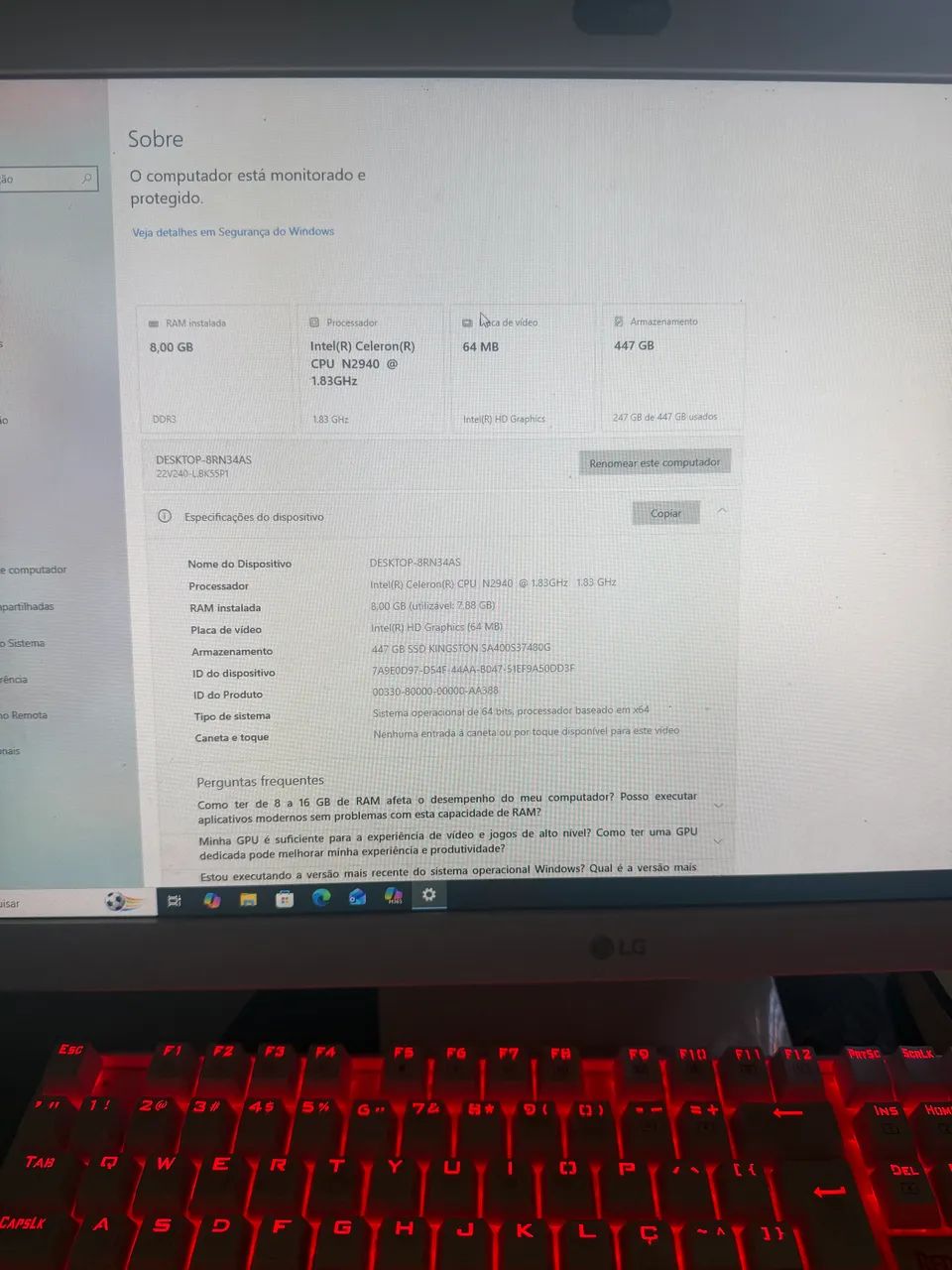 Computador All in One LG 22? SSD 480GB 8GB RAM - Foto 4