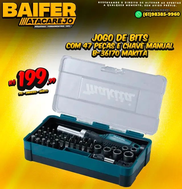 Jogo De Bits Com 47 Peças e Chave Manual B-36170 Makita