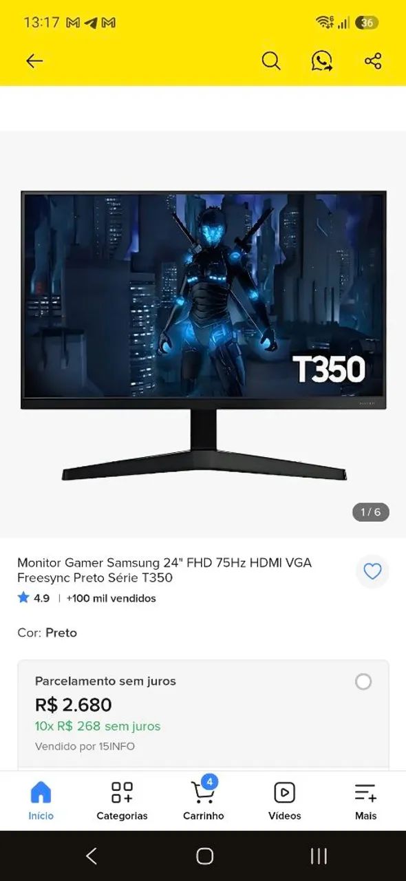 Monitor samsung t350 24 polegadas 75hz - Foto 2