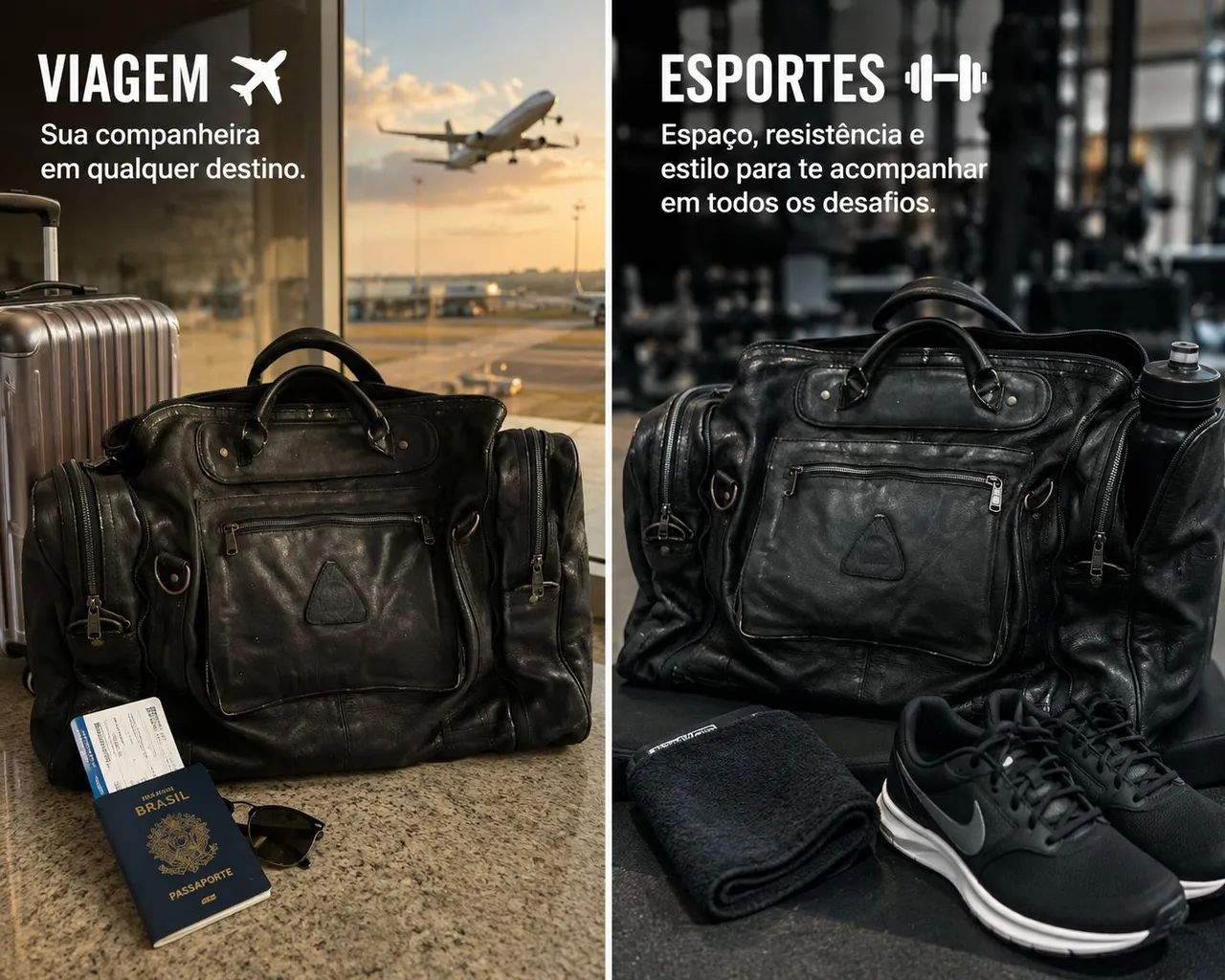 Bolsa de viagem em couro natural