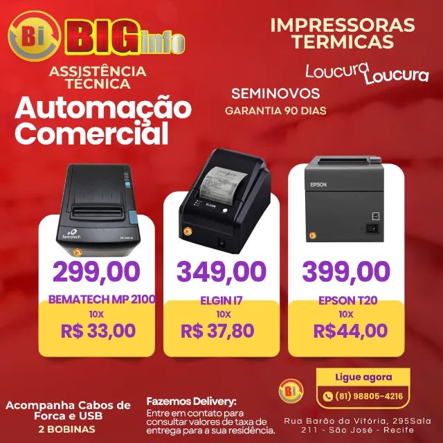Impressora Termica Varias Marcas 10x - Garantia - Centro do Recife - Assistencia Tecnica