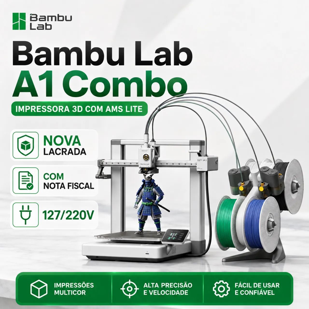 Bambu Lab A1 Combo com AMS Lite Nova Lacrada + Nota Fiscal