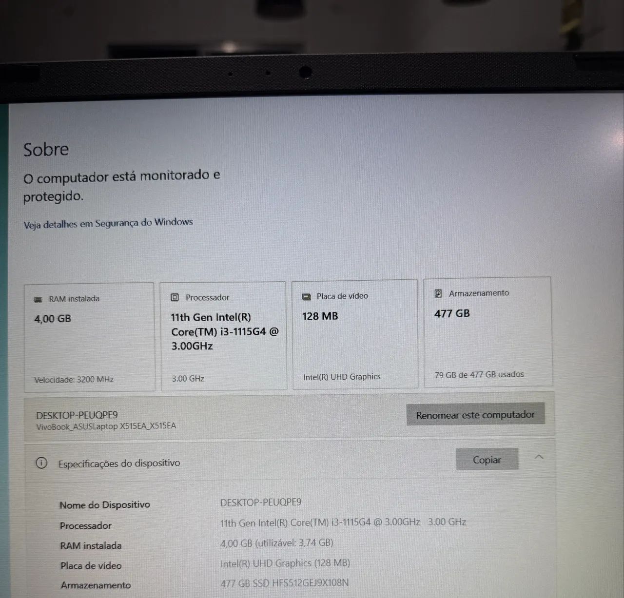 Notebook ASUS VivoBook Intel Core i3 11ª Geração | SSD 512GB | Excelente Estado - Foto 4