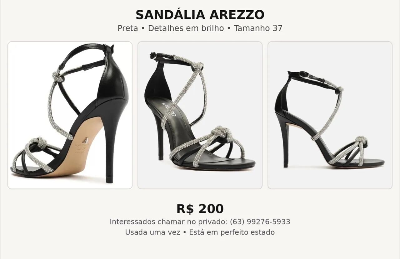 Sandália Arezzo | Preta | Detalhe em brilho - Foto 2