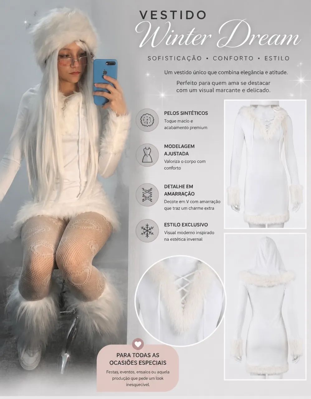 vestido winter dream y2k com pelinhos