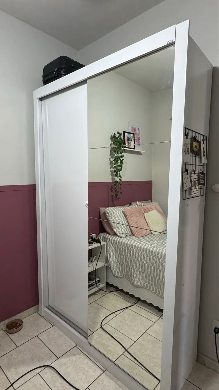 Guarda Roupa Solteiro 2 portas de correr com espelho