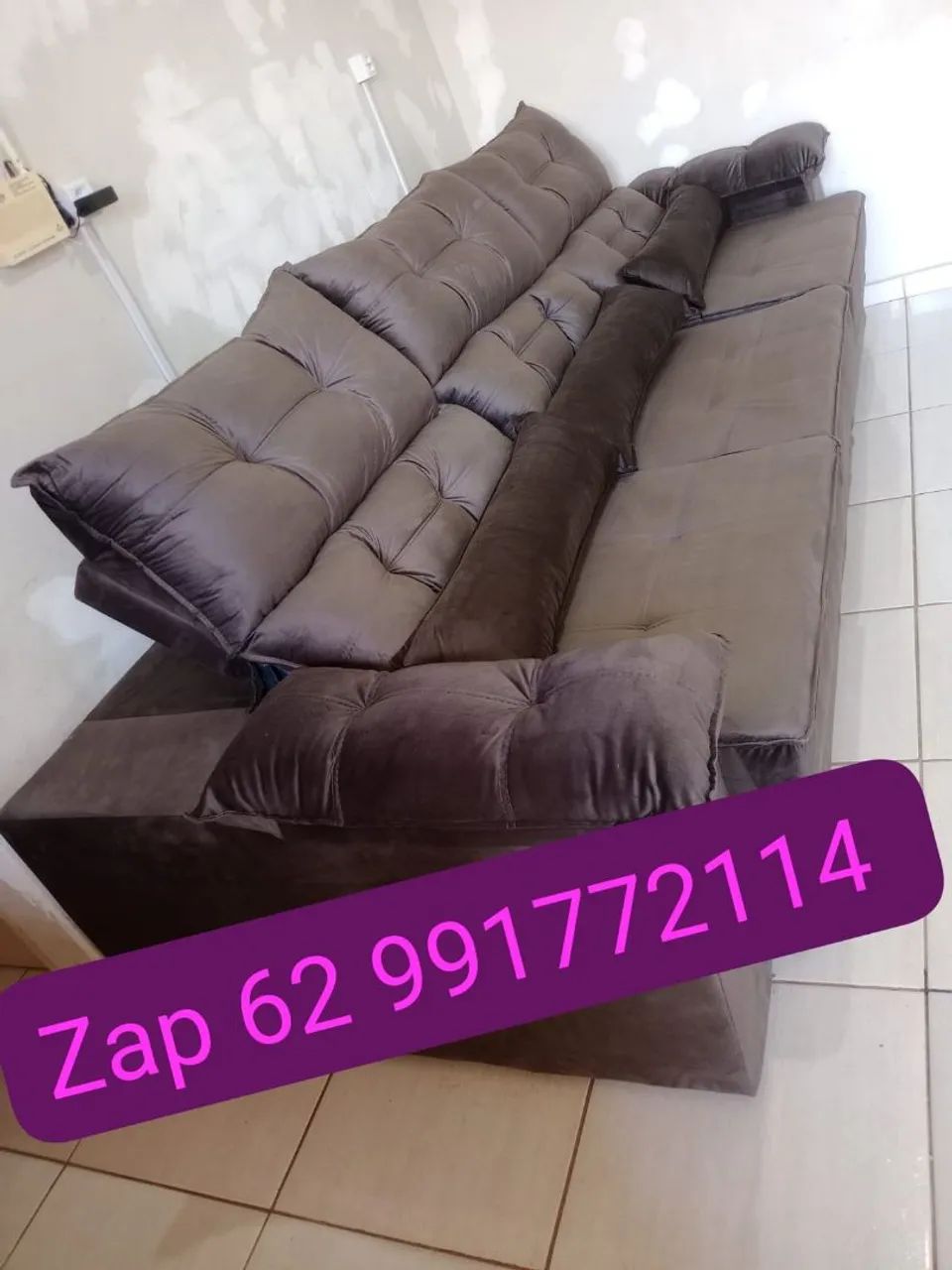 PROMOÇÃO SOFÁ RETRÁTIL E RECLINÁVEL MADEIRA MACIÇA TECIDO VELUDO 