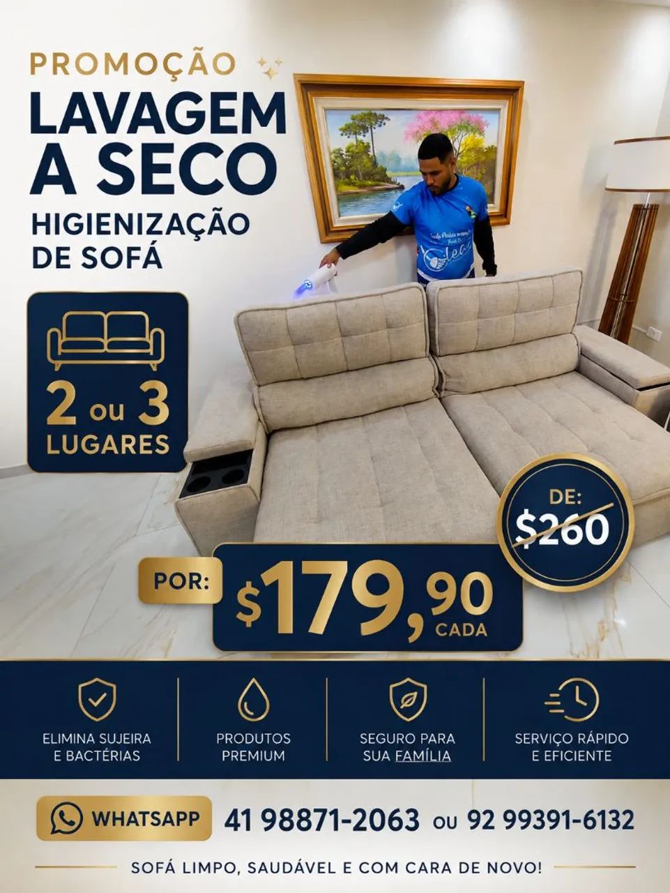 LAVAGEM A SECO HIGIENIZAÇÃO DE SOFÁ E IMPERMEABILIZAÇÃO CADEIRAS CAMA 